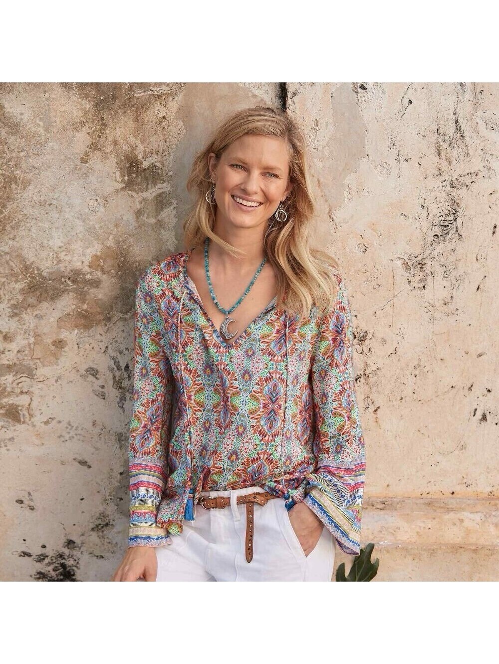 SUNDANCE Andalusia Blouse Top Oversized Tunic Boho Peasant Festival in Multi-XXL